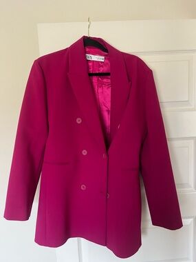 Zara Women's Double-Breasted Magenta Blazer